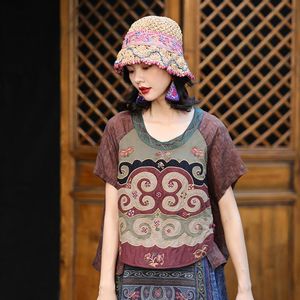 Tシャツ中国のエスニックスタイル刺繍女性