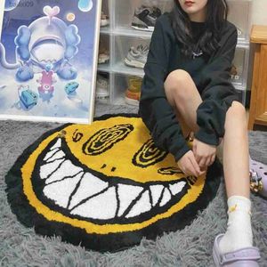 Big Cartoon Smile Face mattan Justins runt Anti Slip Living Room Rugs för sovrum Biebers Dörormat Ingångsdörr Ins golvmatta T230519