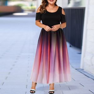 Plus size Dresses Big Size Clothing 2023 Summer Loose Slim Woman Party Dress Elegant Sexy Off Shoulder Gradient Long Mom Vestidos 230519