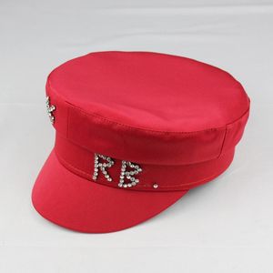 Berets Sboy Caps Женщины шелковые пятна роскошные алмазные буквы Baker Boy Cap Fashion Spring Navy Hat Casual Octagonal