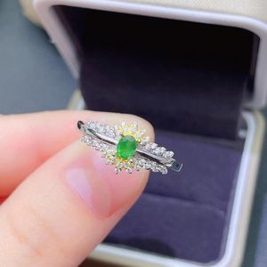 Pierścienie klastra Dobra biżuteria 925 Sterling Silver Natural Emerald Women's Ring Party Party Gift Girl Marry zaręczyło się Walentynki