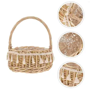 Decorative Flowers Hand Woven Wedding Flower Basket With Handle For Girls And Ceremony Party Decoration