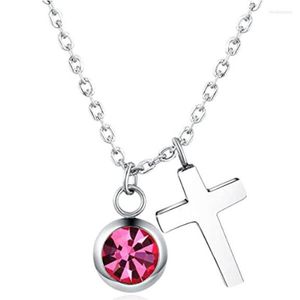 Pendant Necklaces Baptism Gift Crystal Birthstones Cross CZ Necklace Gifts For Girls Teens Or Women Christening First Communion