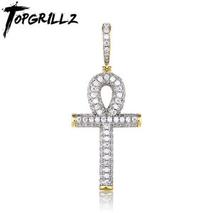 Naszyjniki wisiorek Topgrillz Solidne tylne Ankh Cross Naszyjnik męski Kobiety Hip Hop Naszyjniki Zakrąte AAA Bling CZ Stone Gifts Drop 230519