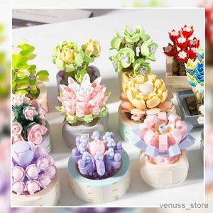 Blocks Flower Succulents Potted Building Blocks Romantic Flower Bouquet Assembly Toys For Girls Women Birthday Gift R230629
