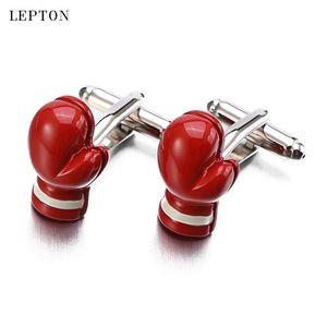 قفازات الملاكمة الحمراء في المجوهرات الحمراء تشكل أزرار أكمام للرجال عالي الجودة من Lepton Brand French Shirt Cuff Cuff Novelty Cuff Cuff