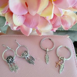 Ohrstecker aus 925er-Sterlingsilber, Pendientes, Charm-Creolen für Frauen, passend für Pandora-Charms, herzförmige Feder, DIY-Schmuckherstellung, Geschenke