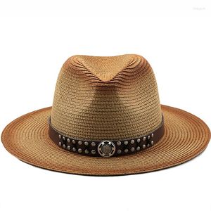 Berets Natural Panama Soft Shaped Straw Hat Summer Women/Men Cowboy Dad Wide Brim Beach Sun Cap UV Protection Girl Fedora