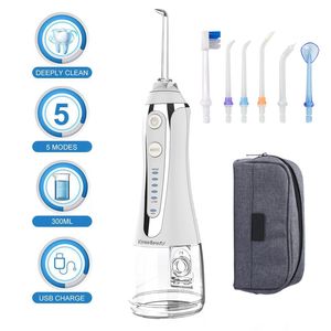 Andra orala hygien 5 -lägen Oral Irrigator 300 ml Portable Water Dental Floser Dental Teeth Cleaner USB RECHAREBLEABLE IRRIGATOR MED TRAVER BAG 230518