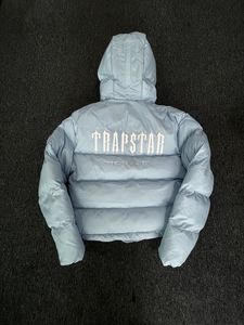 Trapstar London Decoded Hooded Puffer 2.0 Ice Blue Jacket Embroidered Lettering Hoodie Winter Coat jacketstop