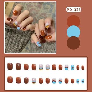 Fałszywe paznokcie brązowe krótkie prasę na eleganckich paznokci naklejki sztuczne oszczędzanie czasu manicure salon