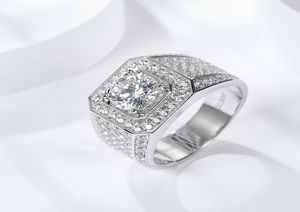 Anillo de compromiso de moissanita redonda con piedras preciosas tachonadas para hombre, anillos de plata de ley 925 para hombre 9478548