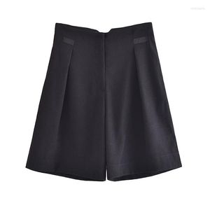 Pantaloncini da donna Donna Casual Nero A vita alta Allacciatura 2023 Primavera Donna Solid Soft Pantaloni al ginocchio Tasca da donna Gamba larga