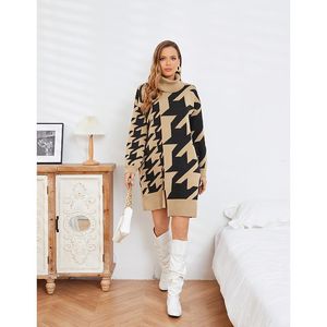 Kvinnors tröjor Designer överdimensionerad pullover Houndstooth -tröja Top Thick Turtleneck Sticked Urban Style Jumper Winter Women Trend 2023 Women