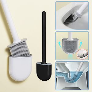 Toilet Brushes Holders Silicone Brush Head LeakProof Base Convenient Sanitary Storage Cover Cleaning WallMounted 230518