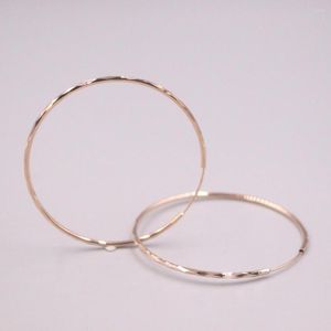 Hoop Earrings Real Pure 18K Rose Gold Men Women Bless Lucky Carved Big Circle 3.7g