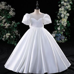 Girl Dresses Evening Dress Short Sleeves Elegant O-Neck Bow Appliques Floor-Length Ball Gown Zipper Back Party Flower B1715