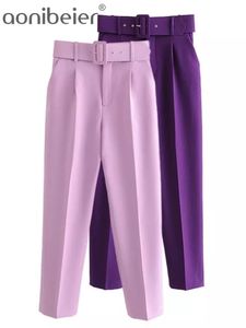 Calças Femininas de Duas Peças Aonibeier 2023 Feminino Carreira Diy Pant Suit Office Lady Traf Belt Casual Calças Femininas Conjuntos Femininos 230519