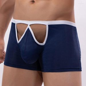 Underbyxor män underkläder boxare shorts sexig utbuktning penis påse manliga trosor slip mesh ihåliga gay boxershorts jockstrap