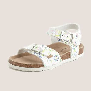 Sandalen Neue Sommer Casual Kinder Strand Druck Kork Sandalen für Mädchen Jungen Kinder Outdoor Rutschfeste Flache mit Niedlichen Gleitschuh AA230518