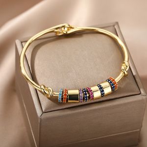Chain Böhmen Rostfritt stålarmband för kvinnor färgad zirkon Bangle Boho Fashion Jewelry Gift Bijoux Femme 230518