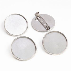 (Ingen blekning) 20mm 25 mm inre storlek rostfritt stål material brosch stil cabochon bas como inställning charms pendell