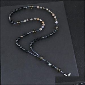 Pendant Necklaces Black Onyx Dragon Agate Smoky Crystal Natural Stone Prayer Beads Chain Rosary Necklace Hematite Cross Chaplet Drop Dhvbg