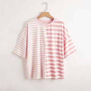 탑 플러스 사이즈 캐주얼 탑 여성 4xl 5xl 6xl 7xl 암컷 반 소매 둥근 목 목차 여름 느슨한 줄무늬 Tshirt ladies 대형 티 8xl