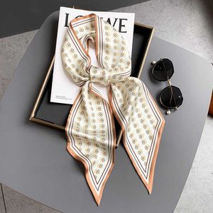 2022 mode Luxus Lange Schmale Silk Schal Frauen Marke Seide Schal Büro Dame Wraps Neck Haar Krawatte Stirnband G220513