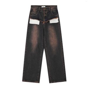 Мужские джинсы мода Hi Street Vintage Pants Lose Fit Vibe Style Harajuku Джинсовые брюки вымыты ретро -ковбойские дни