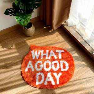 Carpets Funky Area Tufted Floor Rug Bathroom Soft Fluffy Rug Orange Nordic Letters Elements for Pets Rug Living Room Bed Side Carpets T230519