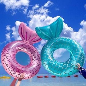 Tubos infláveis ​​de flutuadores anel inflável de sereia piscina de piscina flutuante para festas de praia para crianças adultos para crianças tubo de nadar de jogo de água brinquedo P230519