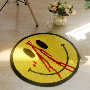 50cm Smiley Yüz Halı Ins Nordic Yuvarlak Banyo Paspaslı Oturma Odası Halı Banyo Paspas Slip Anti-Slip Emici Zemin Paspasları Yatak Odası T230519