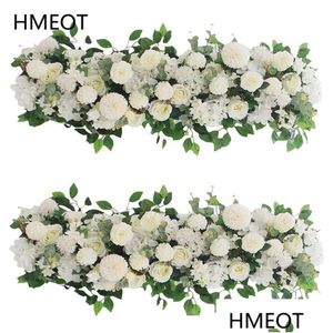 Faux Floral Greenery Dostosuj sztuczną białą róży Peony Kwiatowy Stół Centralny Kall Party Arch Decor Back Dhpxg