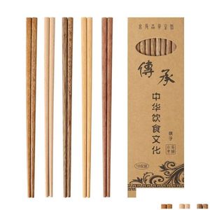 Chopsticks 10 par trä 25 cm återanvändbar kinesisk japansk miljövänlig sushi rishoppstick droppleverans hem trädgård kök matsal ba dhvn2