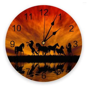 Relógios de parede cavalos Sunset Lake Cenário Relógio Decoração de casa Quarto silencioso Oclock Watch Digital for Kids Rooms