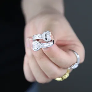 Bling Cubic Zirconia Open Heart Rings Iced Out Sparking CZ Justerade Hip Hop Finger Jewelry for Women