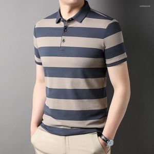 Men's Polos Summer Men's Polo Sirts Wit Sort Sleeve Business Stripes Print Casual Tops Fasion Sport Wear Oversized T Man Clotes