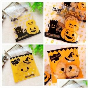 Packing Bags Halloween Candy Selfadhesive Bag Pumpkin Biscuit Treat Or Trick Cookie 100Pcs/Set Drop Delivery Office School Business Dhjl6