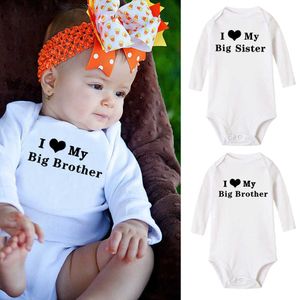 Familjsmatchande kläder Jag älskar min syster Big Brother Fun Baby Tights Långärmad kropp Baby Girl Baby Boy Jumpsuit G220519