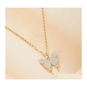 Anhänger Halsketten Koreanische Mode Goldene Schmetterling Halskette Für Frauen Hals Kette Edelstahl Schmuck Weibliche Großhandel Drop Delive Dh6EM