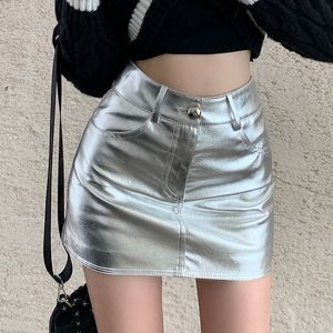Skirts Women's Sexy Super Short Pu Leather Skirt High Street Solid Color Faux Leather Mini Skirt Lady Party Club Skirt 230519
