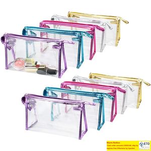 Blank Clear Flat Nylon Pouch PVC Waterproof Makeup Bags with Zipper Transparent Cosmetic Toiletry Wash Travel Storagebag for Women