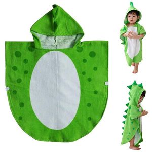 Kinder Badetuch Robe Kinder Mit Kapuze Strand Schwimmen Poncho Dinosaurier Muster (Grün + Weiß 55 cm X 110 cm)