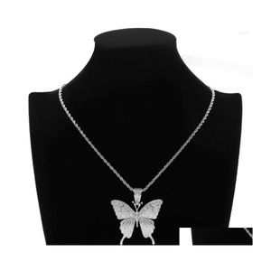 Colares pendentes de colar de borboleta diamante de quadril de quadril de borboleta jóias cúbicas de zircônia de moda 24 polegadas entrega de queda de pingentes dhtup
