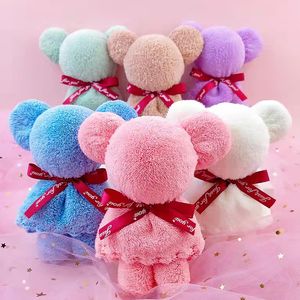 10st Coral Velvet Bear Shape Washing Handduk Set Baby Shower Gift Handdukar Hemma Party Bröllop Födelsedagspresenter till Mother Friend