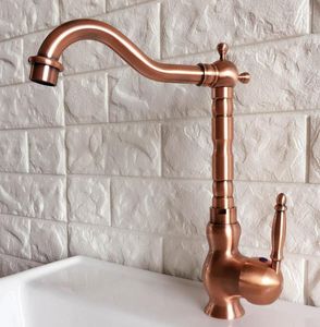 Kitchen Faucets Wash Basin Faucet Red Copper Bathroom Sink Taps Swivel Spout Single Hole Deck Mount And Cold Water Tap 2nf407