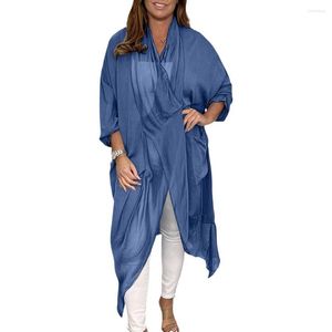 Women's Jackets Loose Women Summer Jacket Sunscreen Clothing Top V-neck Solid Color Asymmetrical Vintage Cowl Neck Coat Blouse Female