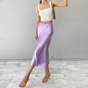 Solid fioletowa satynowa jedwabna spódnica kobiety wysoka w letniej spódnicy nowa 2023 eleganckie damskie spódnice biurowe midi Spring P230519
