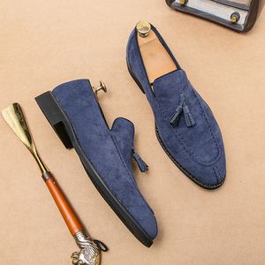 Brand Suede Leather Slip-on Loafers Men's Classic Vintage Casual Men Driving Wedding Male Dress Shoes Tassel pointed 230518 650